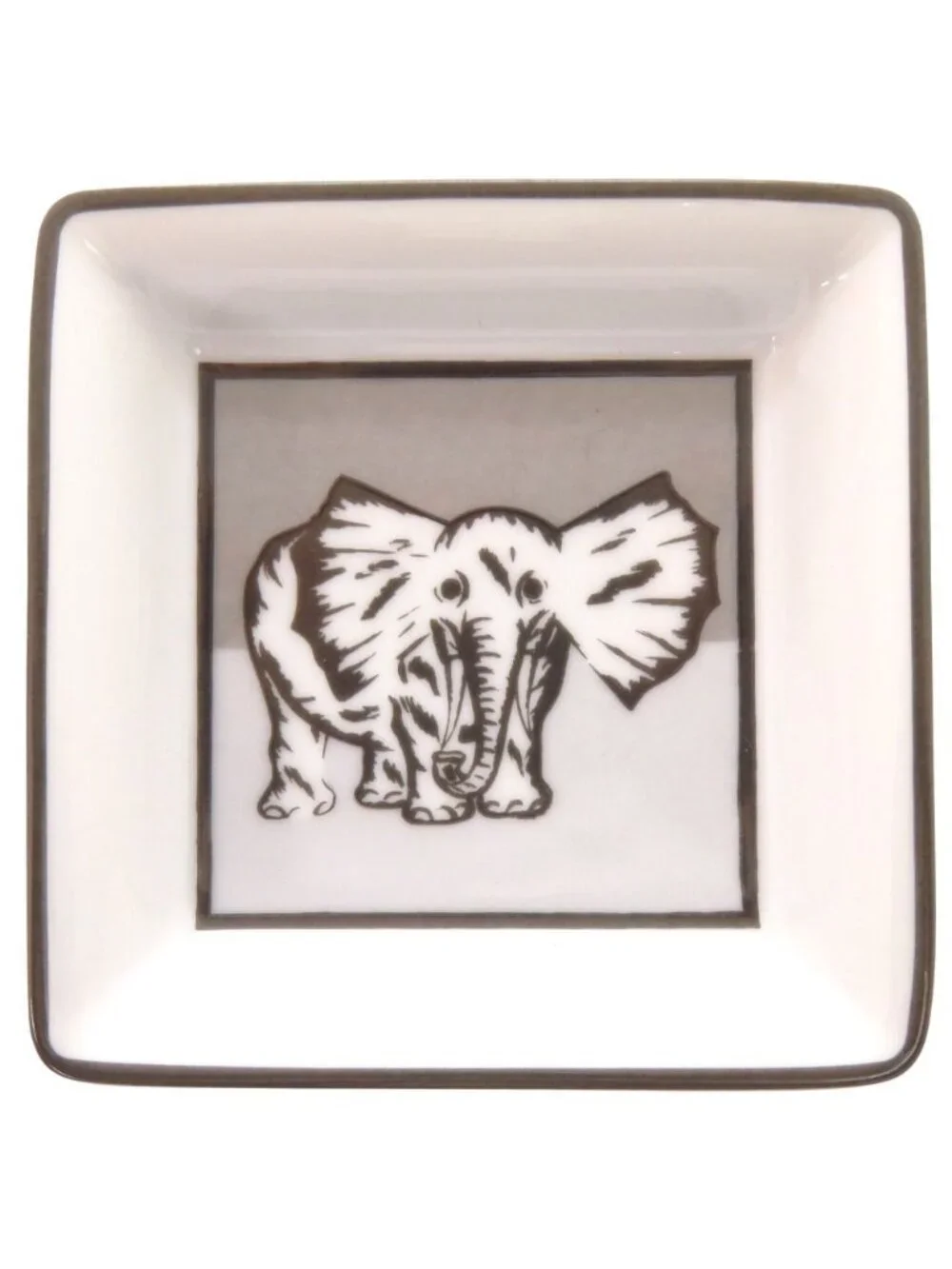 Hermes Plate Square Elephant Hommage a L'afrique Porcelain White